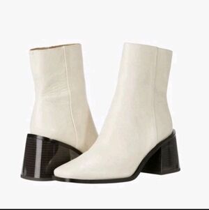 Women's Sam Edelman Winnie Side Zip Block Heel Leather Booties Size 7M Ivory GUC